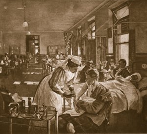 Sårede; London Hospital, 1914-19 af John Lavery