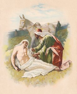Den barmhjertige samaritaner (farvelitografi) af John Lawson