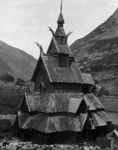 Borgund trækirke i Norge (1100-tallet) (s/h foto)