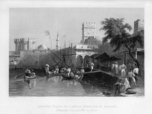 Et landingssted i en lille havn på Rhodos, Grækenland, 1841.