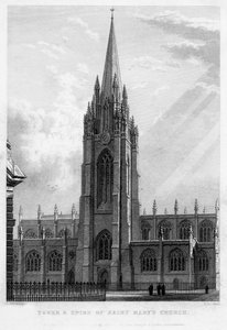 Tårn og spir i Saint Marys Church, Oxford, 1833.