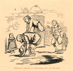 Cromwell leger på Leap-frog with his Children, 1897. af John Leech