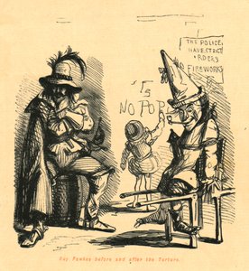 Guy Fawkes før og efter torturen, 1897.