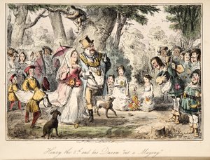 Henry VIII and his Queen Out-a-Maying, fra The Comic History of England, pub. 1864 (håndfarvet radering)