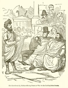 Hans Excellence Q. Fabius tilbyder fred eller krig til det karthagiske senat af John Leech