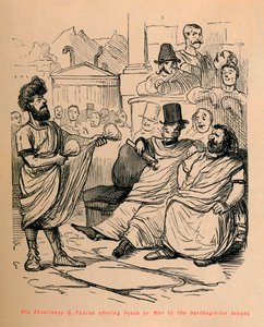 Hans Excellence Q Fabius tilbyder fred eller krig til det karthagiske senat, 1852 af John Leech