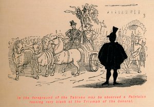 I forgrunden af bordet kan man observere en patricier, der ser meget sort ud på triumfen af t. af John Leech
