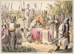 King John Signing Magna Carta, fra The Comic History of England, pub. 1864 (håndfarvet radering)