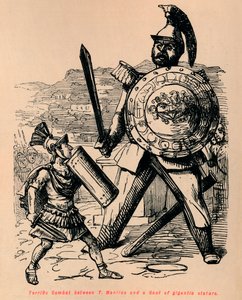 Fantastisk kamp mellem T Manlius og en galler af gigantisk statur, 1852 af John Leech