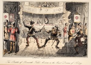 The Battle of Bosworth Field: En scene fra The Great Drama of History, fra The Comic History of England, pub. 1864 (håndfarvet radering) af John Leech