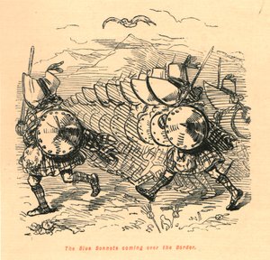 De blå motorhjelmer kommer over grænsen, 1897. af John Leech