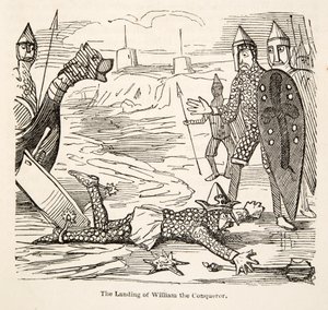 The Landing of William the Conqueror, fra The Comic History of England, pub. 1864 (træsnit) af John Leech