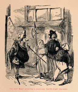 Overborgmesteren arresterer en mistænkelig tolvte-nat-karakter, c1860, c1860 af John Leech