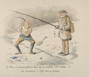 Gedden er en glubsk fisk og bider let i vintermånederne - Old Gentleman..., 1830-64. af John Leech