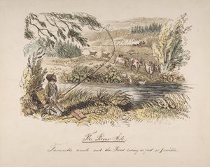 Flodbredden, gunstig vind og ørreden, der stiger så hurtigt som muligt, 1830-64. af John Leech
