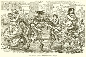 Romerne går bort med sabinerkvinderne af John Leech