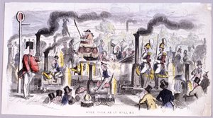 Udsigt over Hyde Park, der satiriserer fremkomsten af damplokomotivet, London, c1850 af John Leech