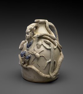Temperancekande, ca. 1870-72 (saltglaseret stentøj med kobolt- og slipdekoration) af John Lewis Stone
