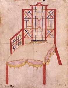 Design til Chinoiserie stol, ca. 1753 (akvarel på papir) af John Linnell