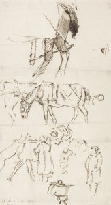 Studies of Horses, Men and Carriages, 1811 (pen og brunt blæk på papir) af John Linnell