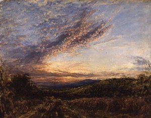 Solnedgang over et hedelandskab, begyndelsen af 1850