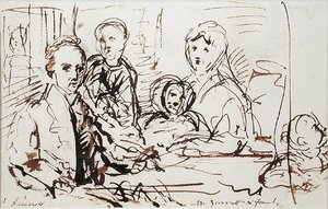 William Albin Garratt og familie, ca. 1830 (pen og blæk på papir) af John Linnell