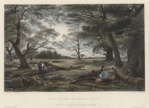 Træskæring i Windsor Forest (farvet gravering) af John Linnell