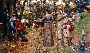 Sommerhaven (olie på lærred) af John Lochhead
