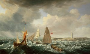 En brigantine, en hollandsk galiot og fiskefartøjer (olie på lærred))