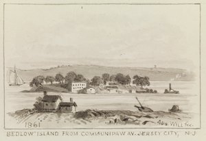 Bedloe Island fra Communipaw Ave., Jersey City, N.J., 1861 af John M. August Will