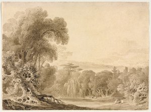 Figurer siddende ved en sø i et skovklædt landskab, 1820. af John Martin