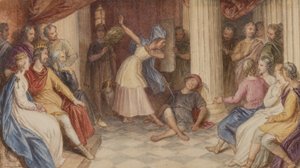 Pyramus og Thisbe, Skærsommernatsdrøm, V. akt, Scene I, ca. 1840 (wc på papir)
