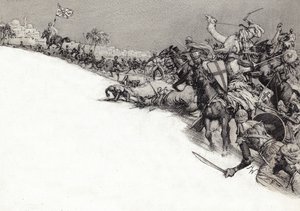 Saracener angriber Jerusalem (gouache på papir) af John Millar Watt