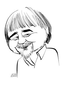 Alan Bleasdale karikatur, engelsk tv-dramatiker: b af John Minnion