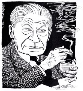Arthur Koestler, karikatur af John Minnion