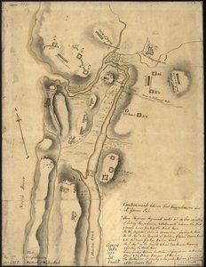 (Fordeling af britiske tropper med befæstninger nord for Fort Knipehausen, dvs. fra Fort Washington til Fort Independence. LOC gm71002317