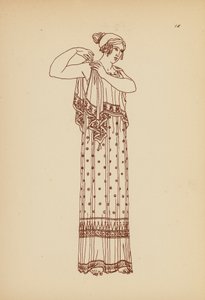 Antikt græsk kvindedragt (litho)