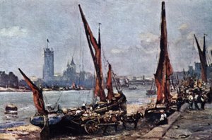 Houses of Parliament fra Vauxhall (farve litho)