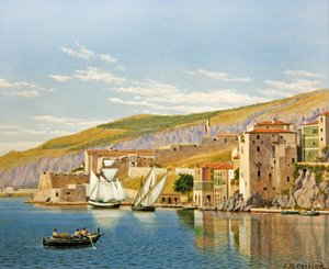 Udsigt over Villefranche-sur-Mer, Frankrig (olie om bord) af John Mulcaster Carrick