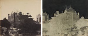 Taj Mahal, set bagfra af hvilehuset, med figur