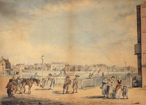 Brighton, der viser Miss Widgetts cirkulerende bibliotek, Marlborough House, Castle Inn and Assembly Rooms og Marine Pavilion, 1792 af John Nixon