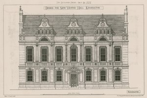 Design til New Vestry Hall, Kensington, London af John Oldrid Scott