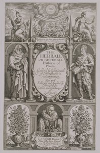 Titelside til anden udgave af The Herball af John Gerard (1564-1612) 1633 af John Payne