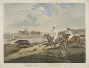 Hog Hunting: The Tired Pig, indgraveret af S.W. Fores (1785-1825) ca. 1840 (håndfarvet akvatint) af John Platt