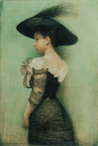 Dame med sort kjole og hat (Alice Hauser)