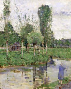 På floden, Sainte-Gertrude, Caudebec, Normandiet (olie på lærred) af John Quinton Pringle