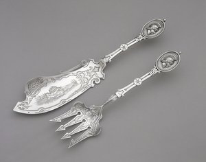 Fiskegaffel og kniv, ca. 1862-1870 (sølv) af John R. Wendt