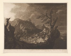 Stormfuldt landskab med bard på kanten af ​​en klippe af John Raphael Smith