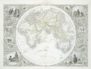 Den østlige halvkugle, fra en serie af verdenskort udgivet af John Tallis und Co., New York og London, 1850