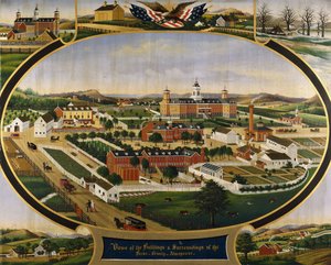 Udsigt over bygningerne og omgivelserne i Berks County Almshouse, af John Rasmussen